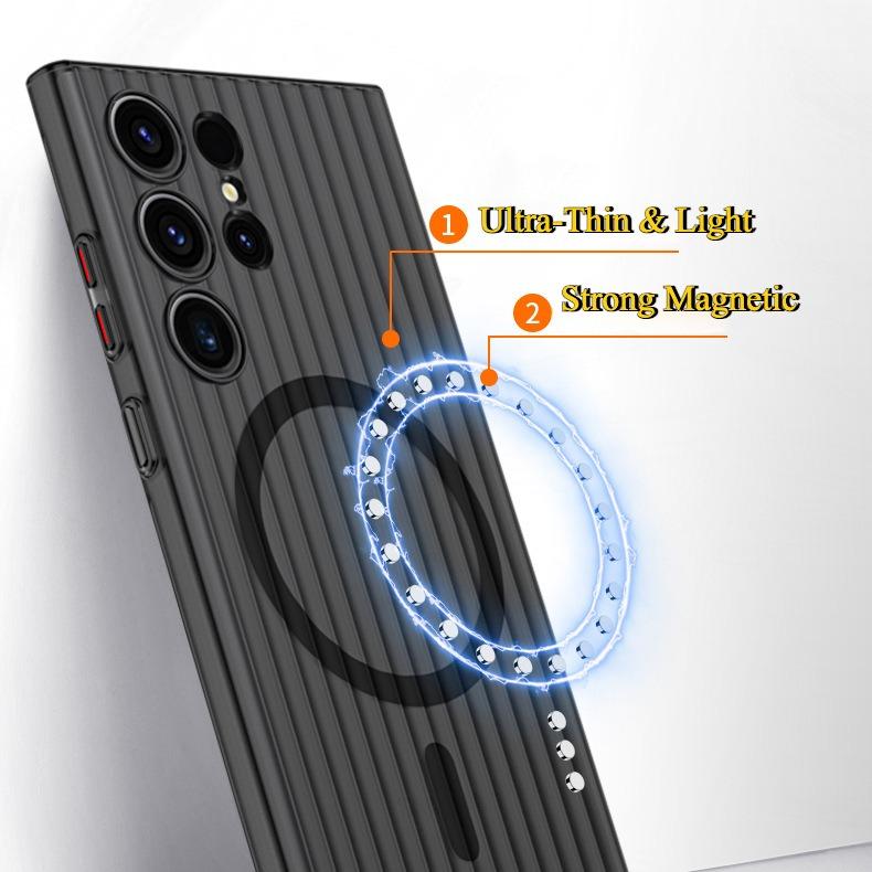 Corrugated Grille Magnetic Hard Polycarbonate Ultra-Thin Light Phone Case for Samsung S25Ultra S24 S23 Matte Frozen Fog Thin High Transparency Full Cover