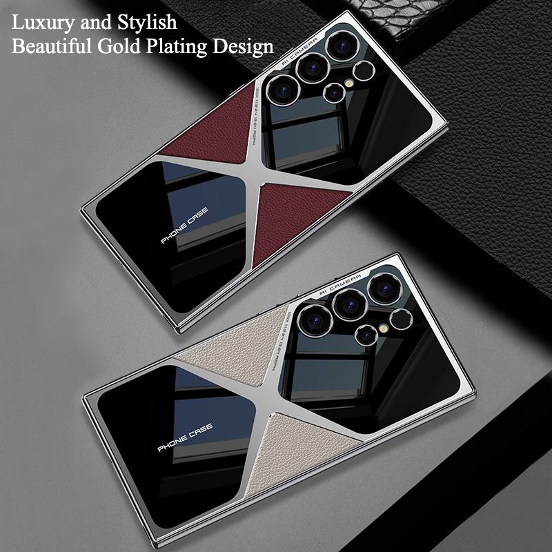 For Samsung S25Ultra S24Ultra S23Ultra Case, Leather Electroplate Cool Slim, Luxury Elegant Phone Case Camera Protection Shockproof Cover