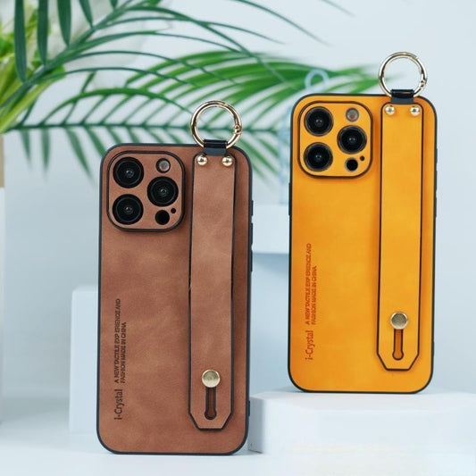 For iPhone 16ProMax 16 15 14 13 12 Case With Wristband, Matte Durable Faux Leather Kickstand Shockproof Phone Case