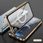 Double Sided HD Glass Matte Back Cover Aluminium Alloy For Magsafe Full Cover 360 Magnetic Ring High Definition Metal Case For iPhone 16ProMax 16 15 14 13 12 Pro Max Glass Full Cover