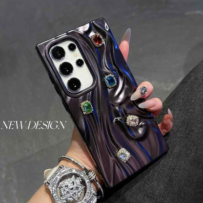 For Samsung S25Ultra S25 S24 A56 A55 A54 A36 A35 A26 A25 A16 A15, Rhinestone Fancy Shape Cool Wrinkled Tin Foil Pattern Plating Hollow Heat Dissipation Case Cooling Soft Back Cover