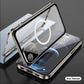 Double Sided HD Glass Matte Back Cover Aluminium Alloy For Magsafe Full Cover 360 Magnetic Ring High Definition Metal Case For iPhone 16ProMax 16 15 14 13 12 Pro Max Glass Full Cover