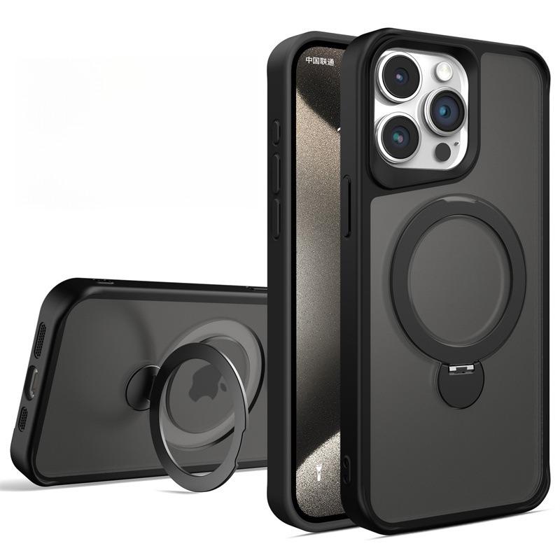 Slim PC Strong Magnetic Phone Case with 360 Rotating Metal Kickstand For iPhone 16ProMax 15 14 13 12 11 Skin Feel Bumper Shockproof Hard Full Cover