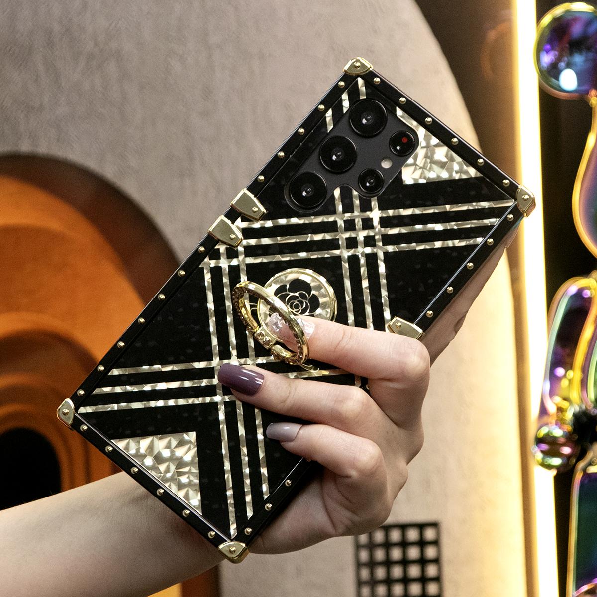 Luxury Glitter Phantom Stripe Flower Heavy Duty Protection Ring Stand Cover Plating Phone Case For Samsung S25Ultra S25 S24 S23 S22 S21 FE Plus Ultra Note20 A55 A54 A35 A34 A25 A24 A15 A14