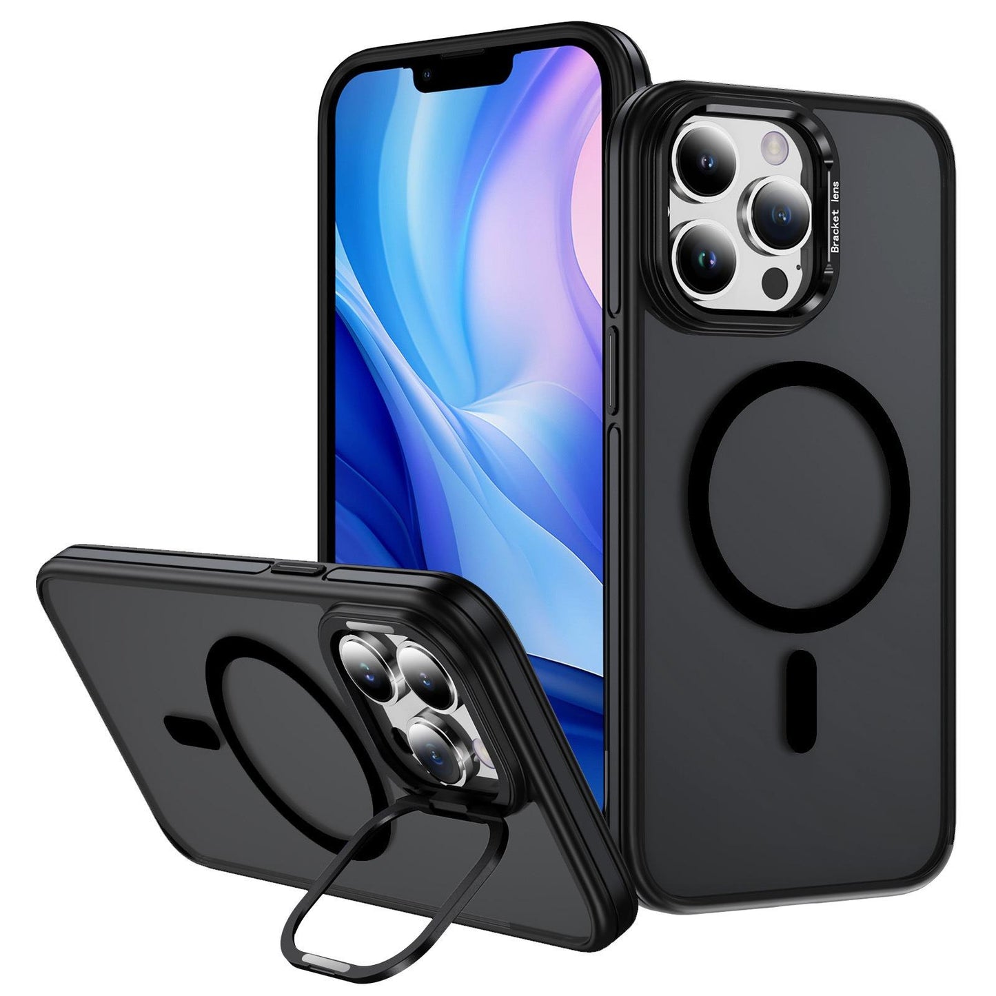 Two-Tone Matte Transparent Anti-Dust Anti-Fall Bumper Shockproof Strong Magnetic Phone Case With Metal Camera Kickstand for iPhone 16ProMax 16 15 14 13 12 11 XR Bumper Hard Cover