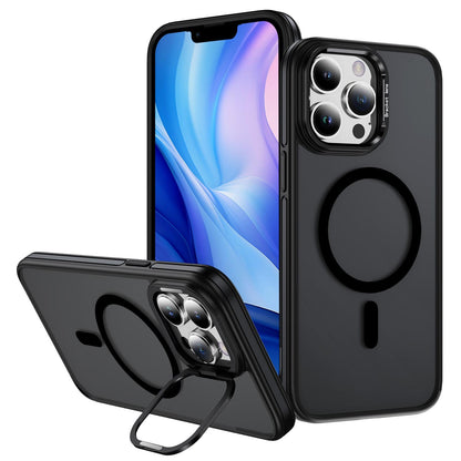 Two-Tone Matte Transparent Anti-Dust Anti-Fall Bumper Shockproof Strong Magnetic Phone Case With Metal Camera Kickstand for iPhone 16ProMax 16 15 14 13 12 11 XR Bumper Hard Cover