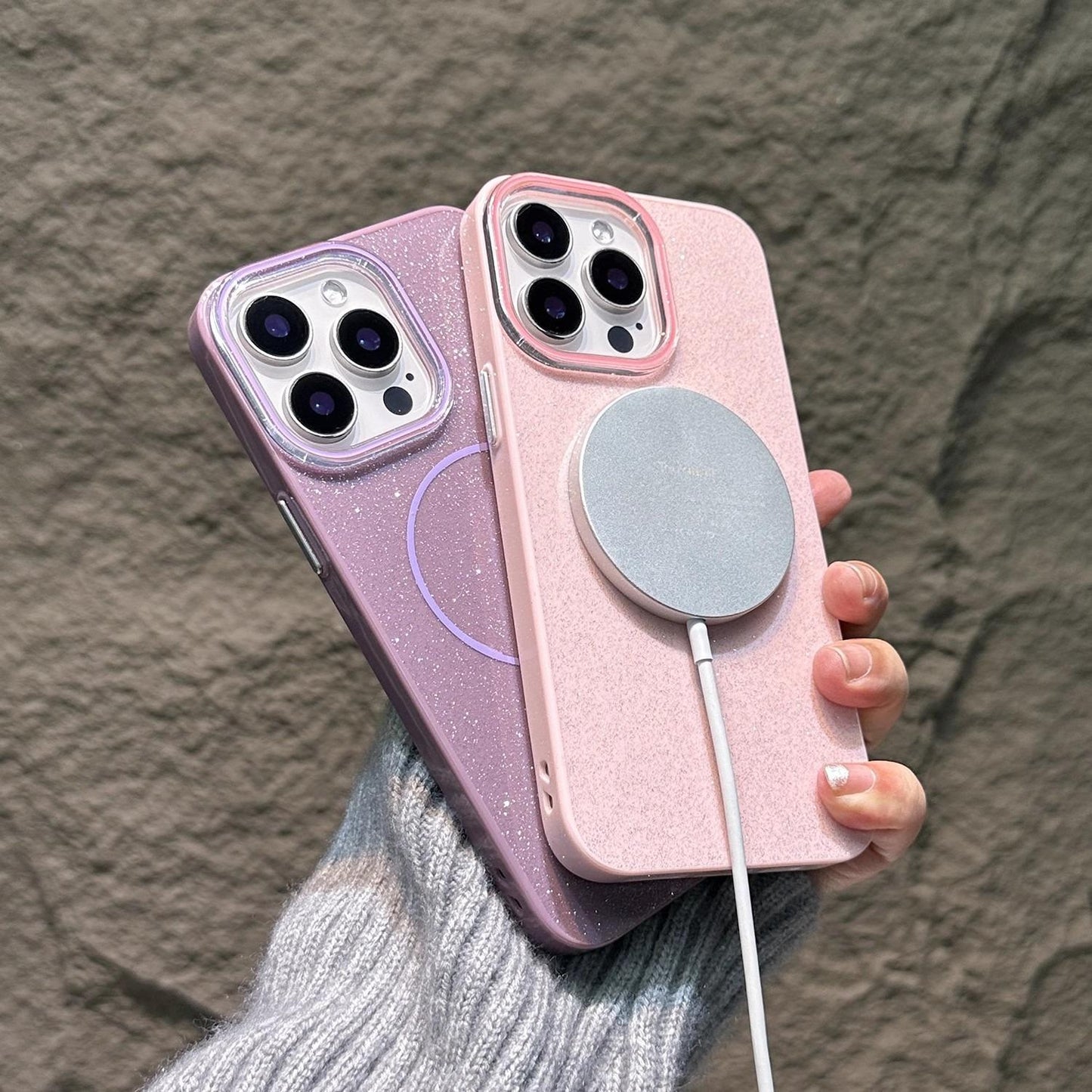 Glitter Thin Ring Magnetic PC Slim Phone Case For iPhone 16ProMax 15 14 13 12 11 Shockproof Hard Full Cover
