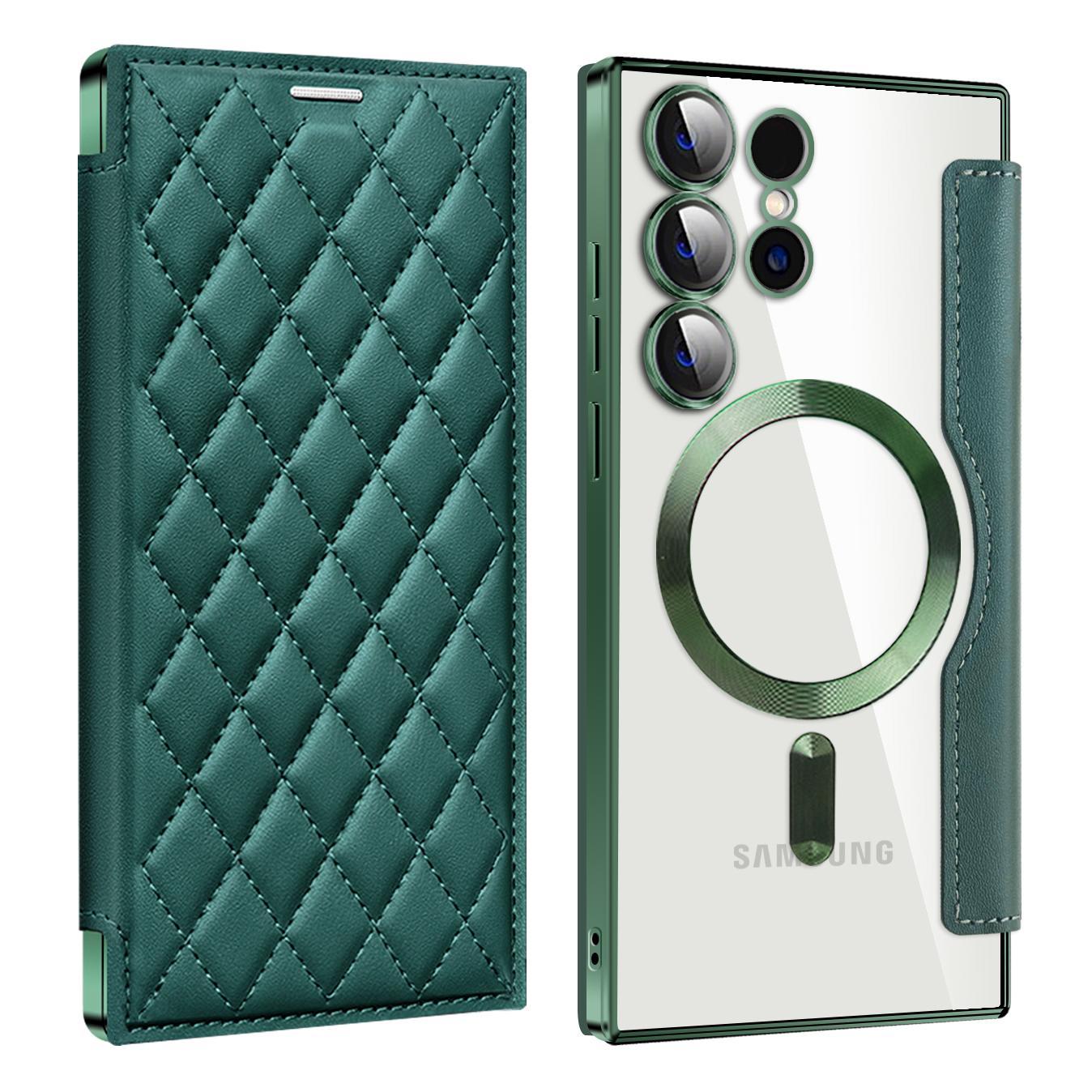 Magnetic Suction Flip Leather Case For Samsung S25 S24 S23 S22 for Magsafe Case High Leather Equipped With Lens Film Case