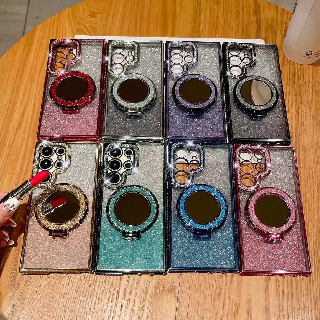 For Samsung S25Ultra S25 S24 S23 S22 Plus Ultra Case, Gradient Rhinestone Mirror Kickstand Glitter Luxury Elegant Plating Case Camera Protection Shockproof Hard Cover