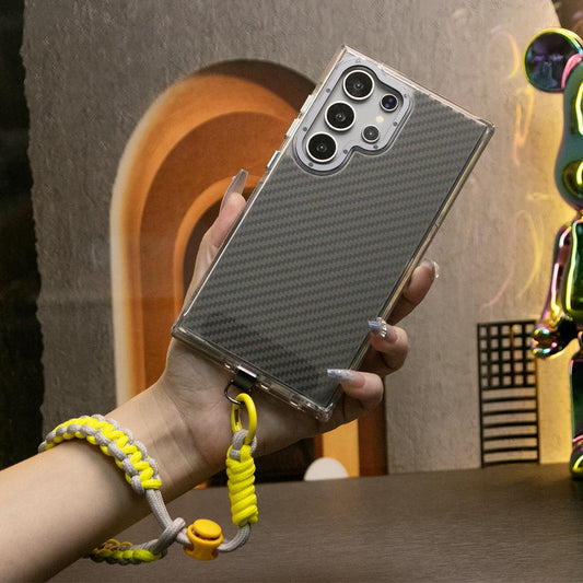 Two-tone Carbon Fiber Pattern Phone Case, Metal Hardware Camera Protective Acrylic Cover, With Adjustable Woven Strap, Shockproof Anti-Fall Bumper For iPhone 16 15 14 13 12 11