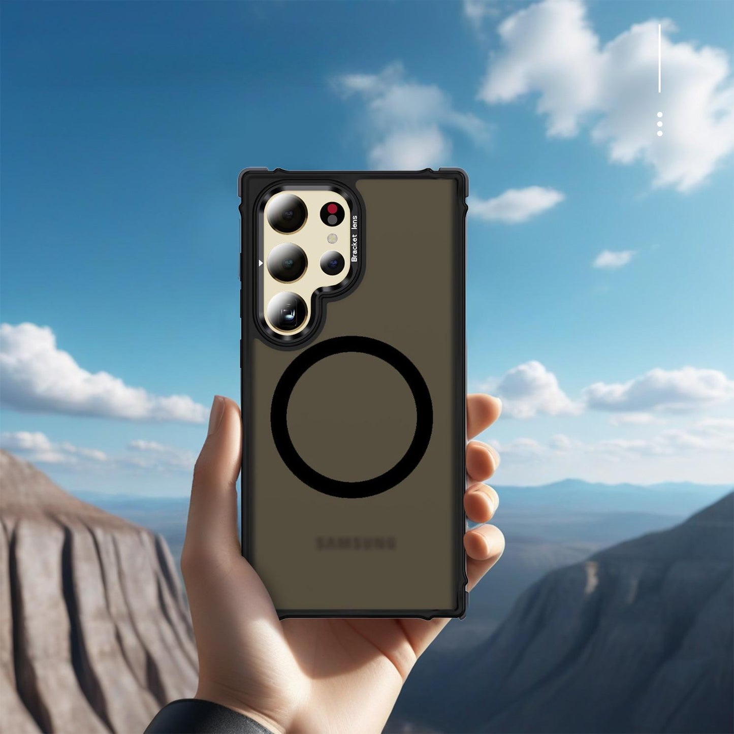 Two-tone Matte Transparent Anti-Dust Four Corner Anti-Fall Bumper Shockproof Strong Magnetic Phone Case With Metal Camera Kickstand for Samsung S25Ultra S24 S23FE S23 A14 A15 A25 A35 A54 A55