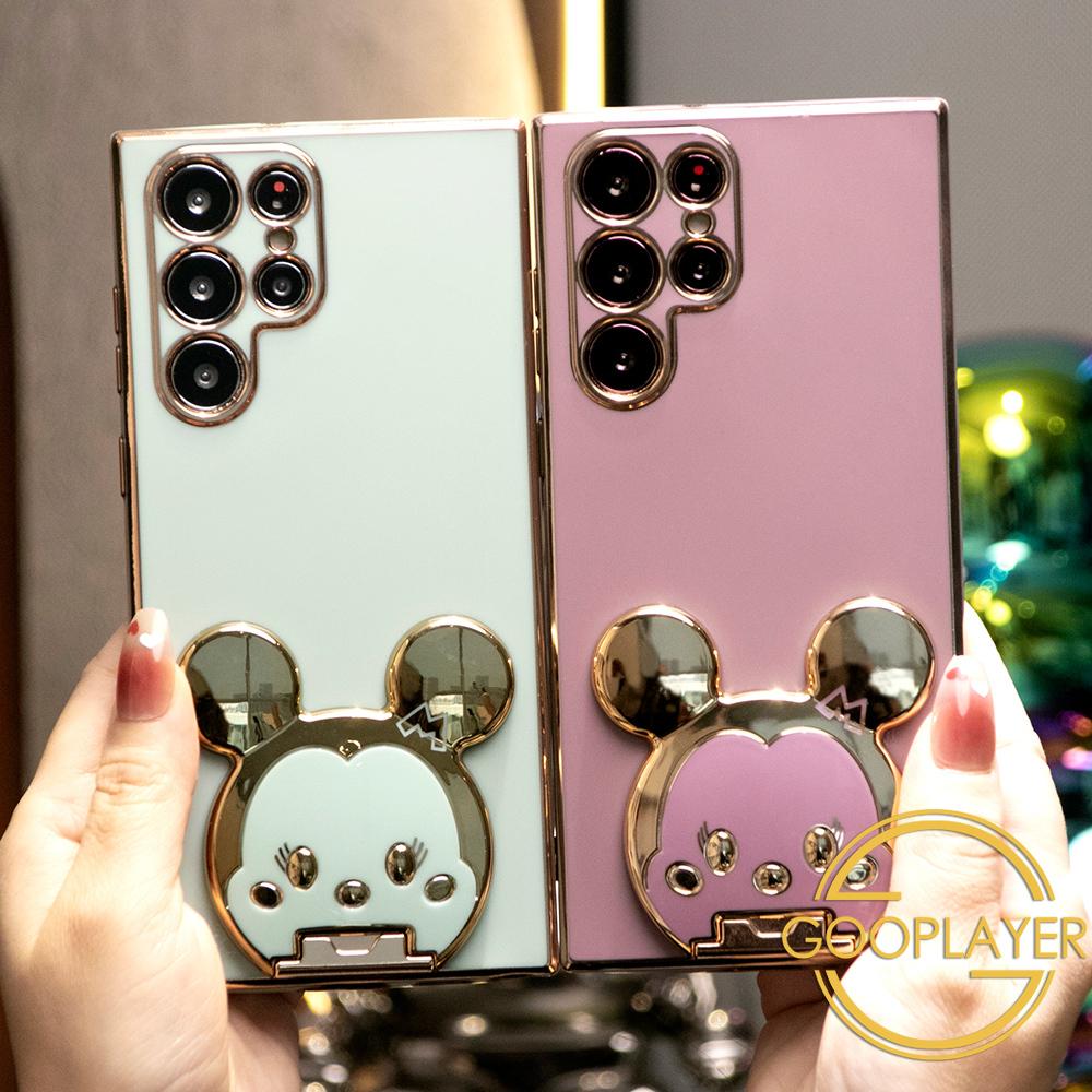 Plating Mouse Head Popstand Kickstand Phone Case for Samsung S25 S25Plus 25Ultra S24 S24FE S24Plus S24Ultra