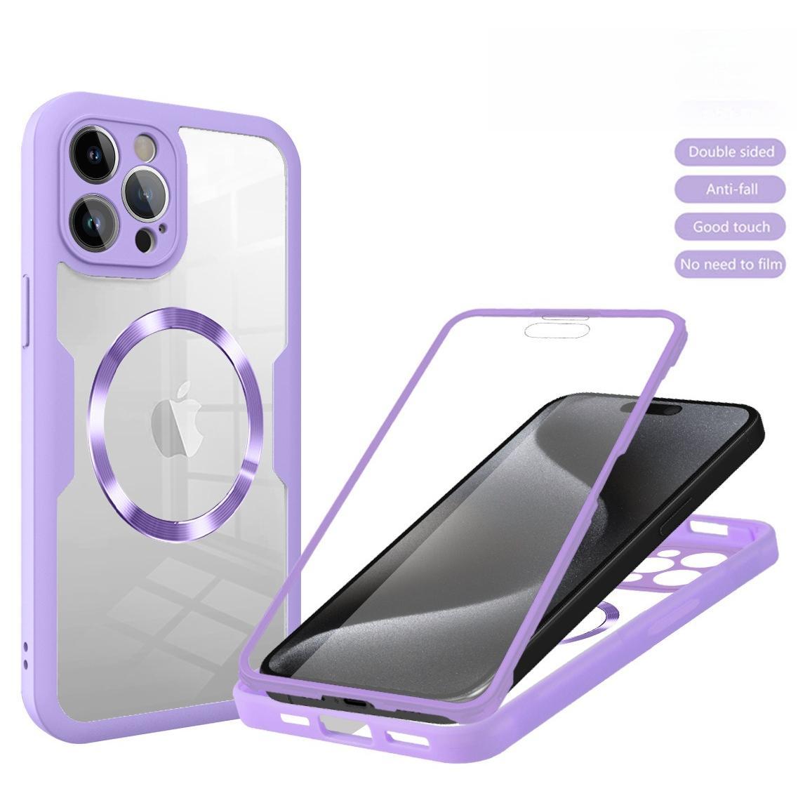 For iPhone 16E 16ProMax 16 15 14 13 Strong Magnetic Phone Case, Double Side 360 Full Protection, HD PET Screen Protector Acrylic Shockproof Hand Feel Hard Full Cover