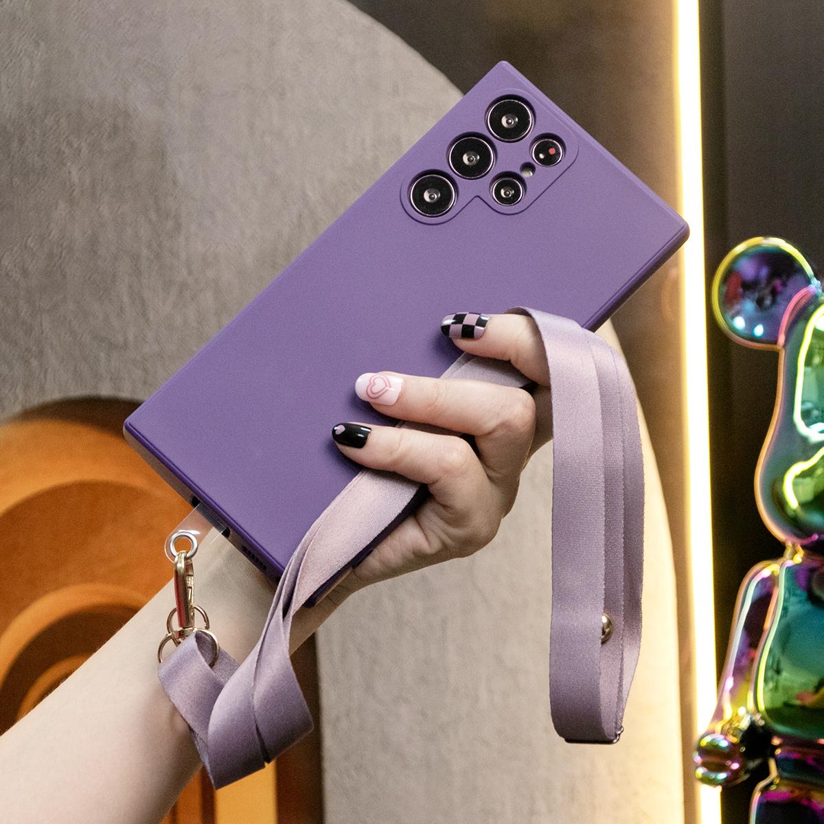 Square Liquid Silicone Matte Shockproof Crossbody Lanyard Phone Case For Samsung S25 S24 S23 Camera Protect Soft Cover