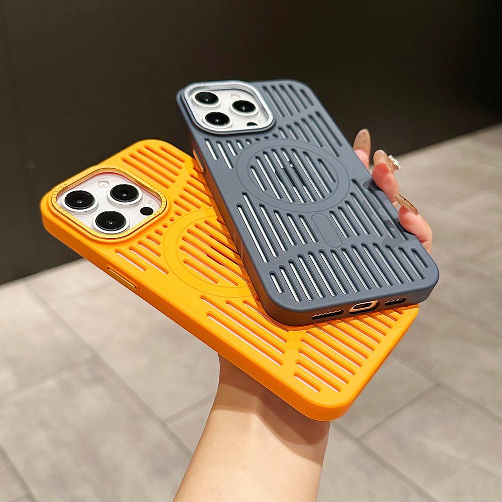 For iPhone 16ProMax 16 15 14 13 12 Plus Pro Max Phone Case, Hollow Out Matte Cooling Magnetic PC Ultra Light, Heat Dissipation Metal Lens Protection Soft Full Cover