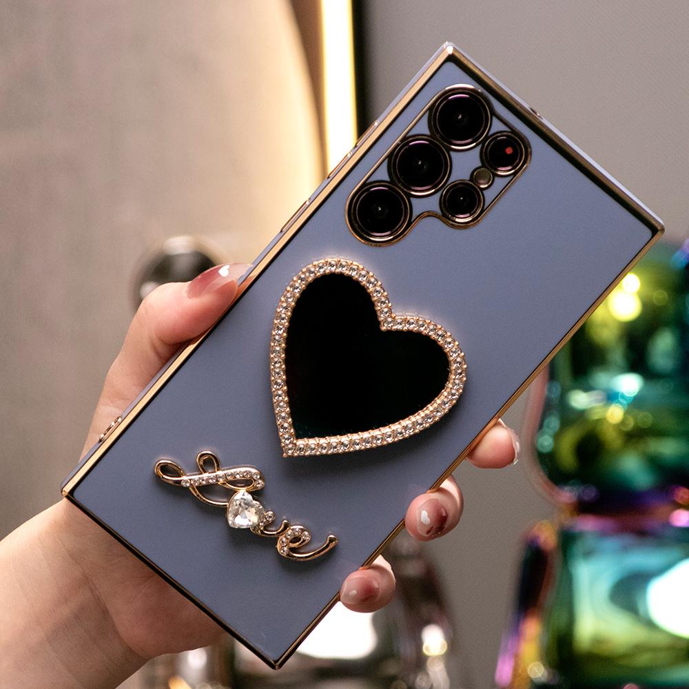 Love Heart Mirror Plating Phone Case For Samsung S25 S24 S23 S22 S21 Note20