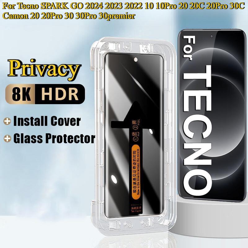 Install Tool Accessories with Privacy Tempered Glass For Tecno SPARK GO 2024 2023 2022 10 10Pro 20 20C 20Pro 30C Camon 20 20Pro 30 30Pro 30premier Anti-spy Screen Protector Film