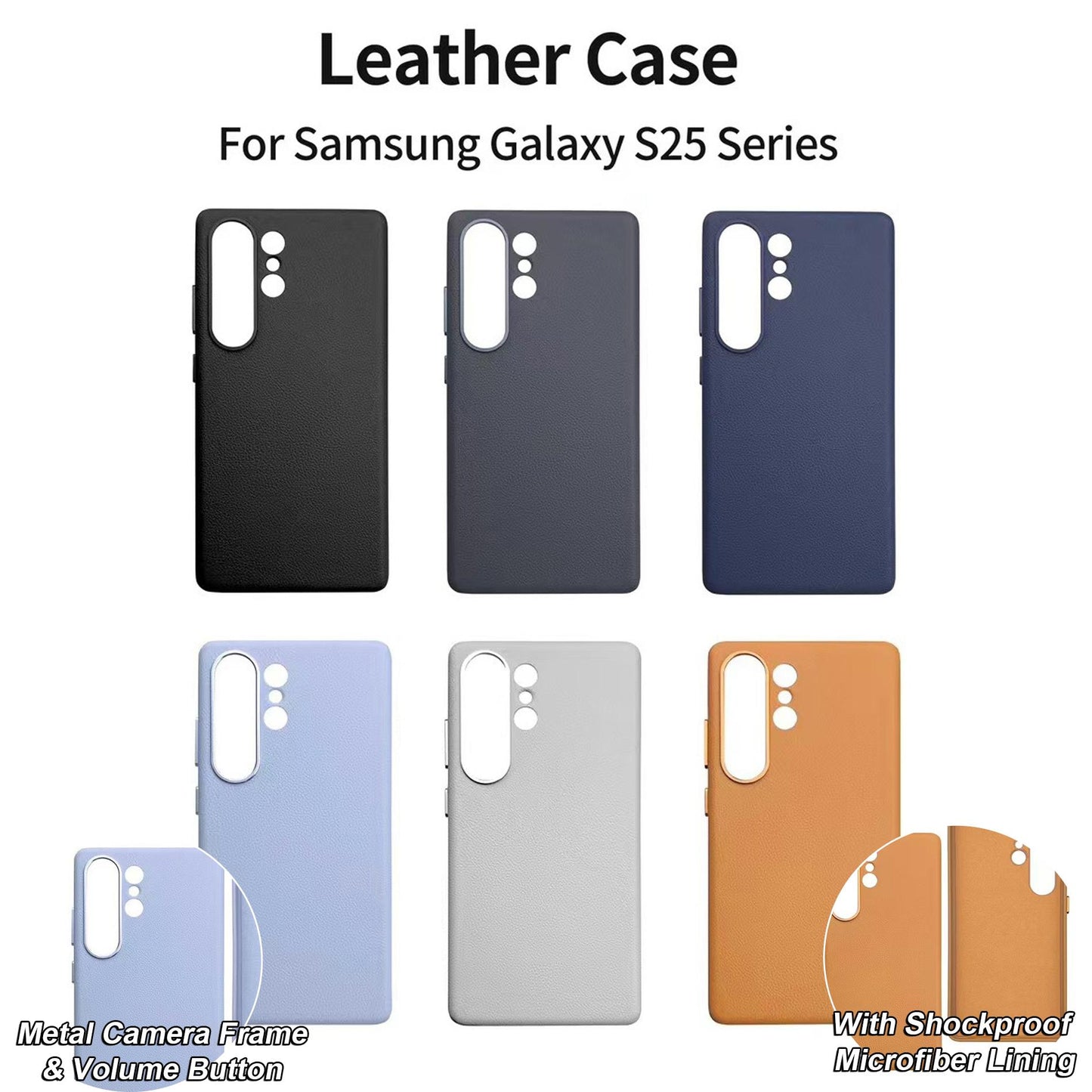 Leather Phone Case For Samsung S25Ultra S25+ S25 Metal Camera Frame Volume Button Full Protective Shockproof Back Cover With Microfiber Lining