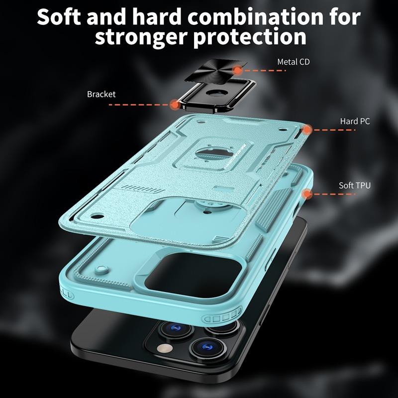 Anti-Dust Matte Anti-Fall Heavy Duty Protection Shockproof Phone Case With Kickstand for iPhone 16ProMax 16 15 14 13 12 11 XR Bumper Hard Full Cover