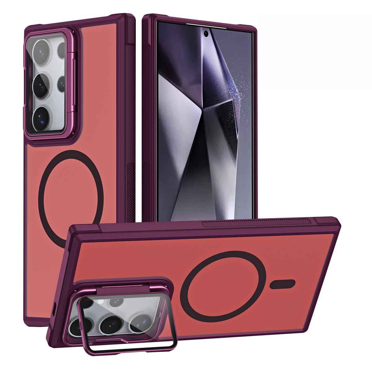 For Samsung S25Ultra S25 S24 S23 S21FE S20FE Strong Magnetic Phone Case, Glass Camera Kickstand Protection, Matte Case Acrylic Four Corner Shockproof Bumper Hand Feel Hard Full Cover