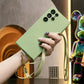 Square Liquid Silicone Matte Shockproof Crossbody Lanyard Phone Case For Samsung S25 S24 S23 Camera Protect Soft Cover
