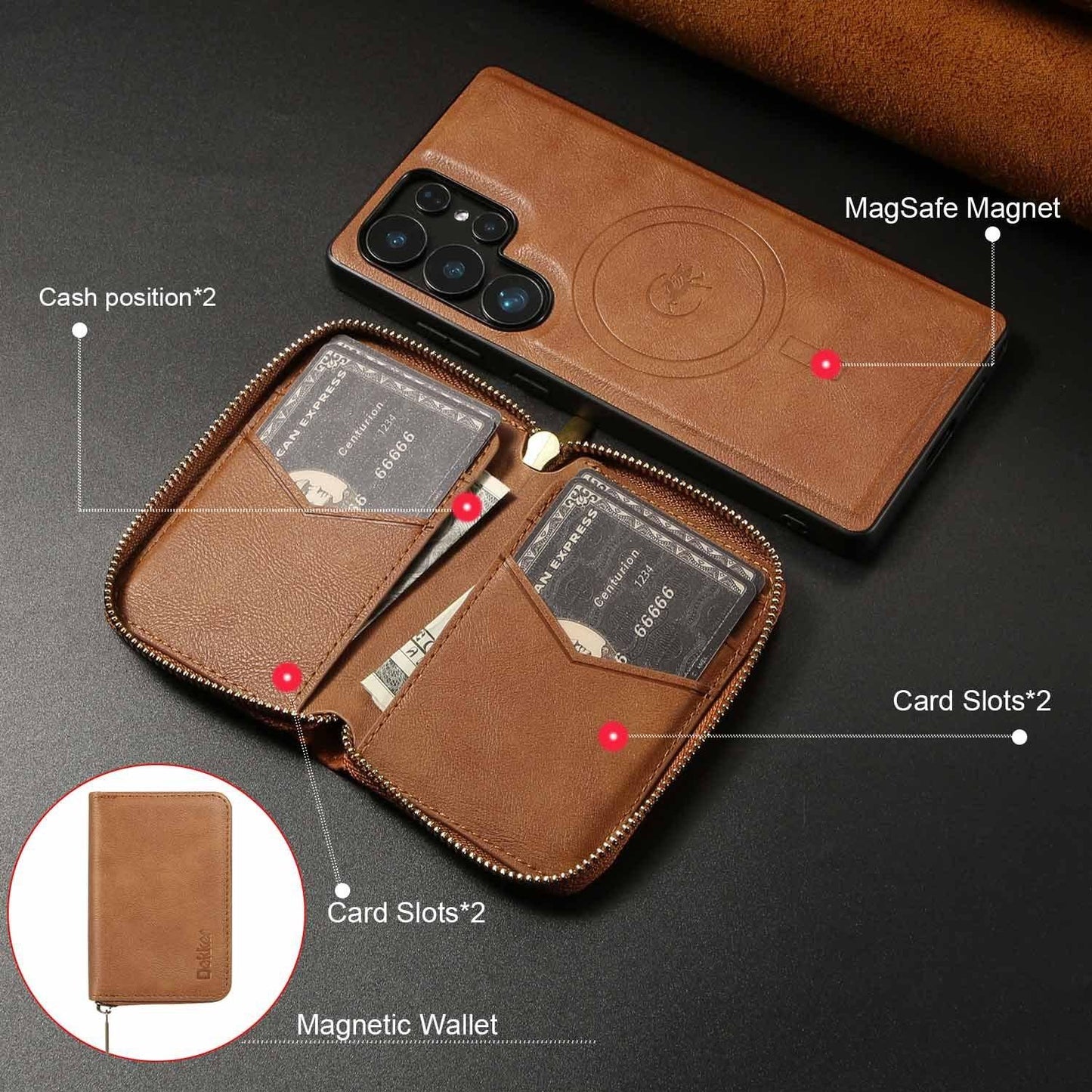 For Samsung S25 S24 S23 A16 A15 A36 A35 A56 A55 A53 Leather Phone Case with Strong Magnetic Wallet, Anti-Fall Card Bag Kickstand for Magsafe Shockproof Business Hard Full Cover