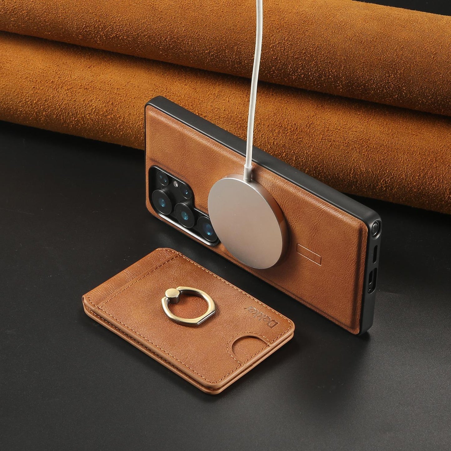 For Samsung S25 S24 S23 A16 A15 A36 A35 A56 A55 A53 Leather Phone Case with Strong Magnetic Wallet Ring Stand, Anti-Fall Card Bag Kickstand for Magsafe Shockproof Business Hard Full Cover