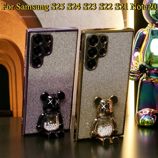 Luxury Plating 3D Candy Bear Glitter Clear Gradient TPU Plating Shockproof Soft Phone Case For Samsung S25 S24 S23 S22 S21 Note20