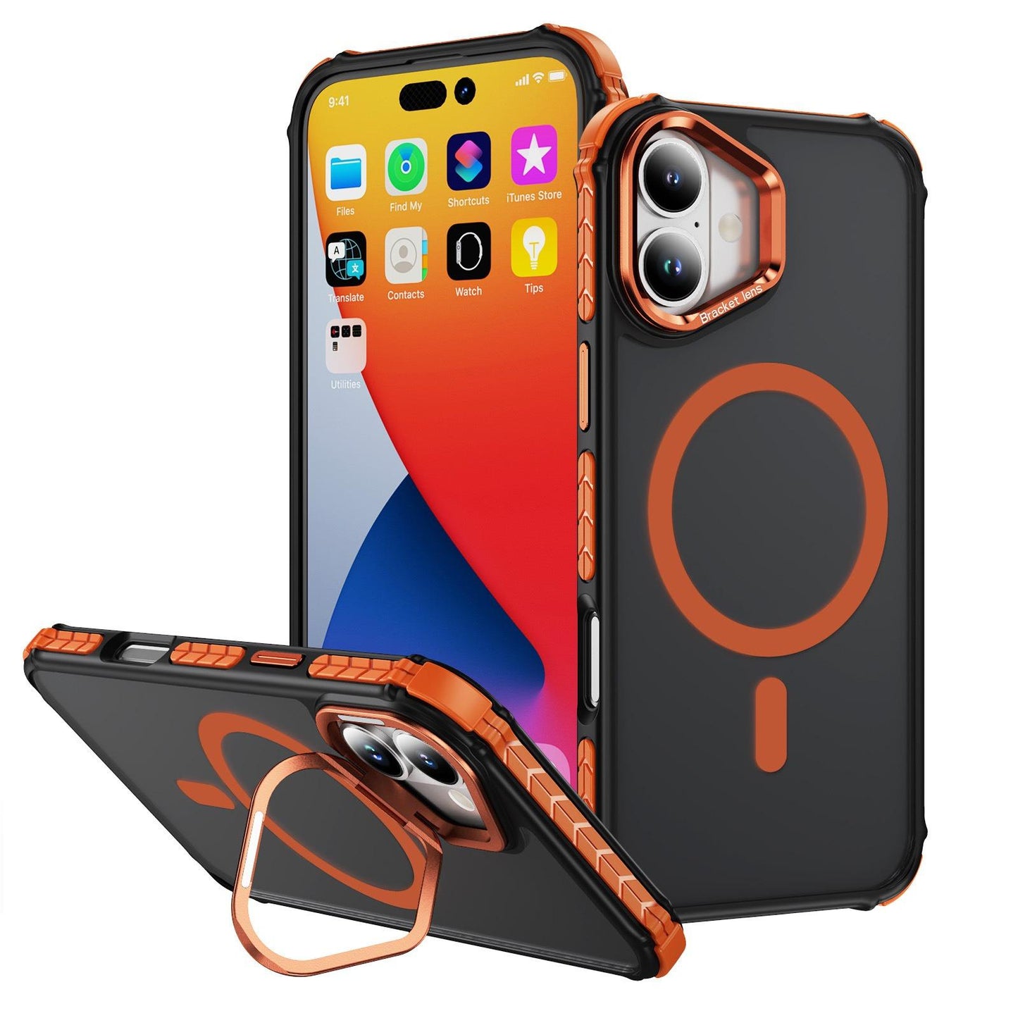 Two-Tone Matte Transparent Anti-Dust Four Corner Anti-Fall Bumper Shockproof Strong Magnetic Phone Case With Metal Camera Kickstand for iPhone 16ProMax 16 15 14 13 12 11 XR Hard Cover