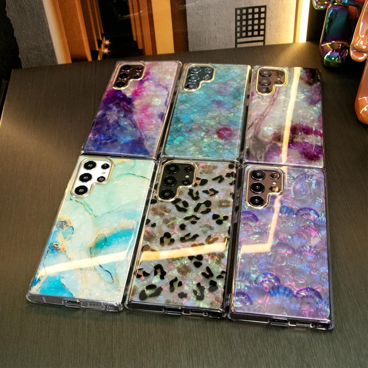 For iPhone 16 15 14 13 12 11 XR XSMax X/XS Phone Case, Leopard Shell Marbling Pattern, Glitter Colorful Luxury Elegant Camera Protection Shockproof Hard Cover