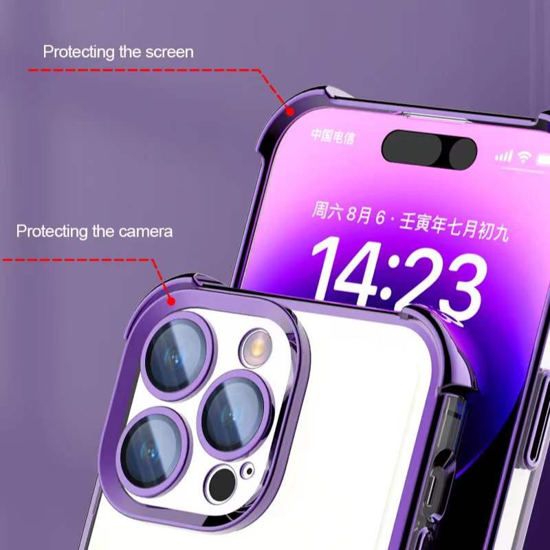 Luxury Plating Four Corners Shockproof Clear Case With Magnetic Stand For iPhone 16 15 14 13 Transparent Hard Acrylic Hybrid Bumper Hard Full Cover
