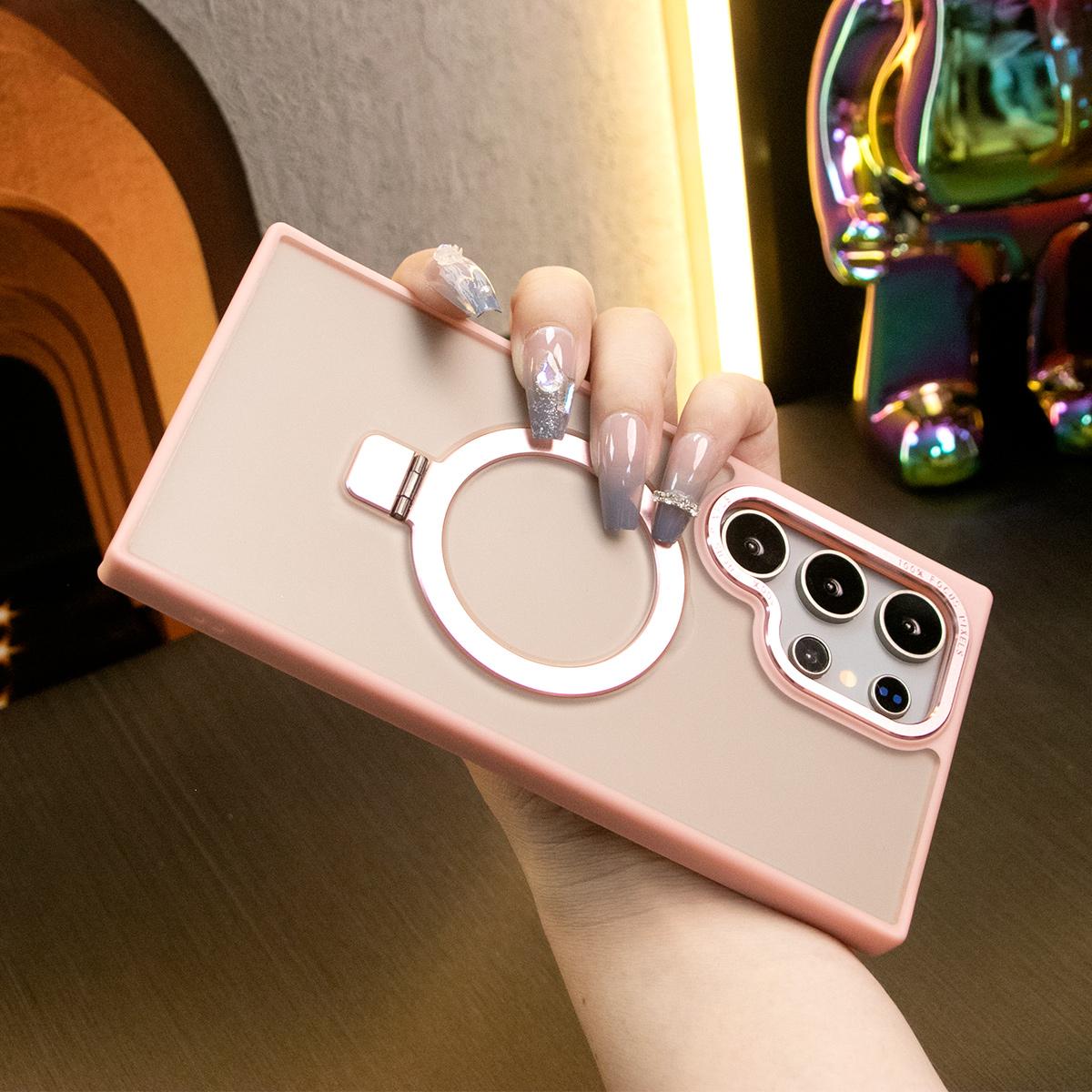 For Samsung S25Ultra S25 S24Ultra S24 S23Ultra S23 Plus Phone Case, Clear Matte Acrylic Strong Magnetic Metal Frame Kickstand [Not Yellowing] Shockproof Hard Full Cover