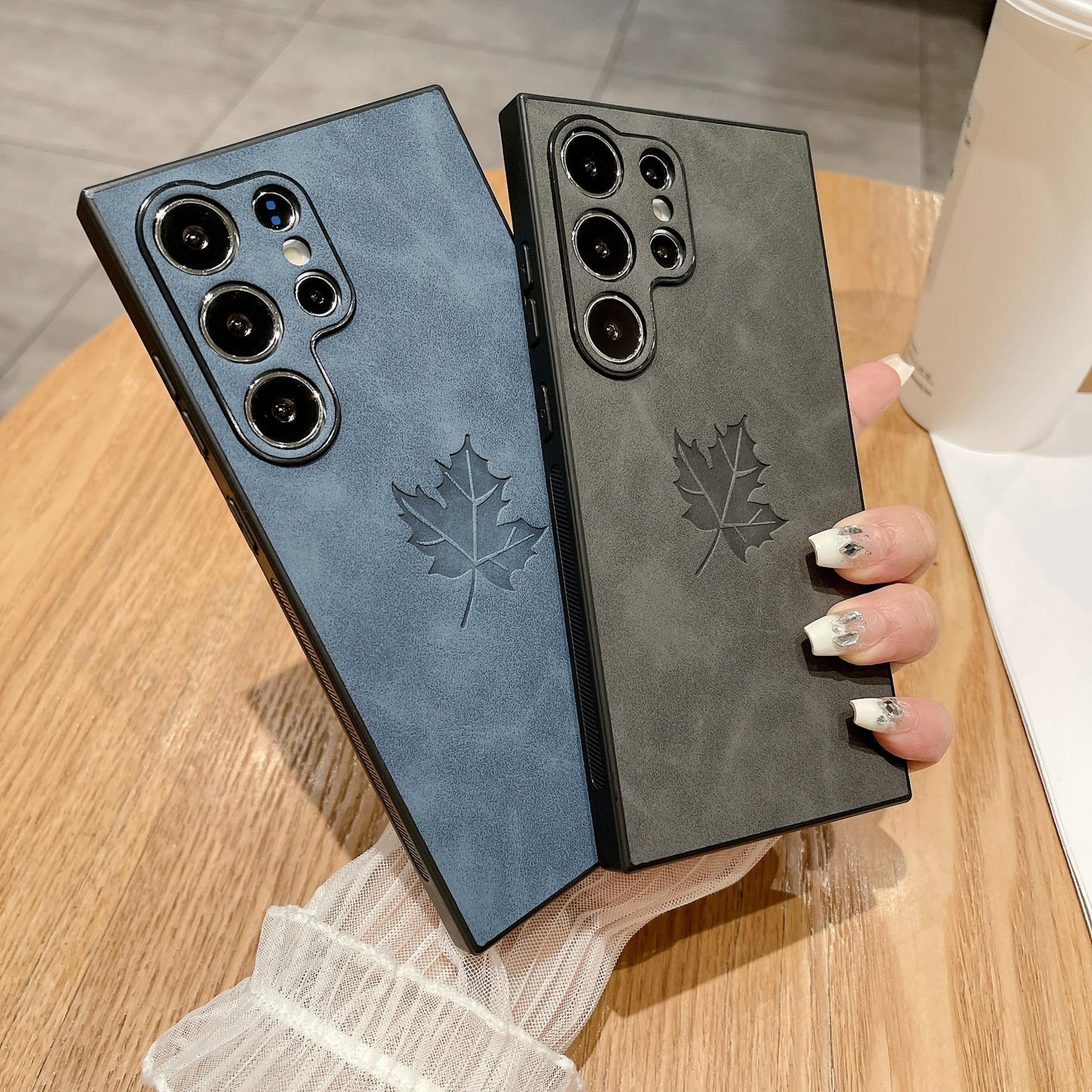 For Samsung S25Ultra S25Edge S24 S23 S22 S21 Note20 A16 A26 A36 A55 A56 Case, Maple Leaf Pattern Matte Suede Leather Shockproof Hard Phone Case
