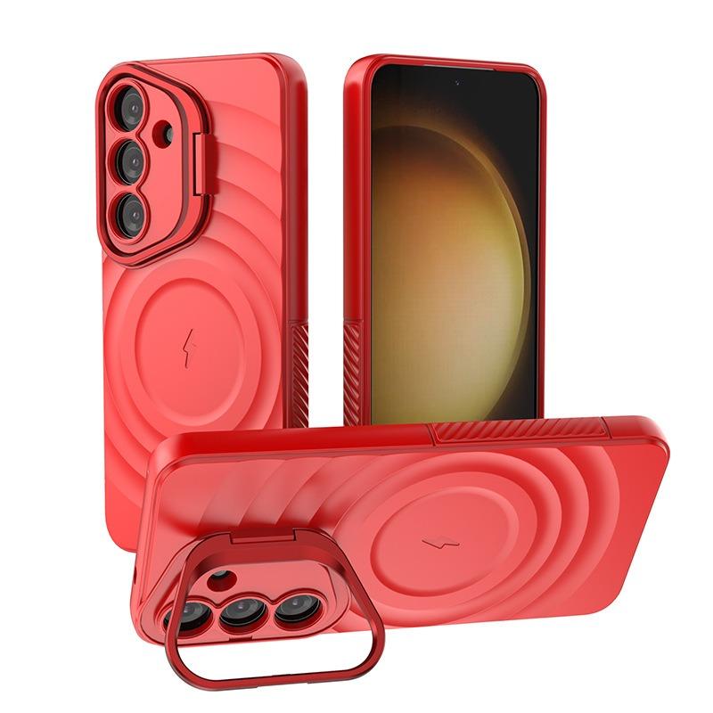 Matte Ripple Pattern Magnetic Phone Case with Camera Kickstand For Samsung S25Ultra S25Plus S25 Skin Feel Shockproof Soft Full Cover