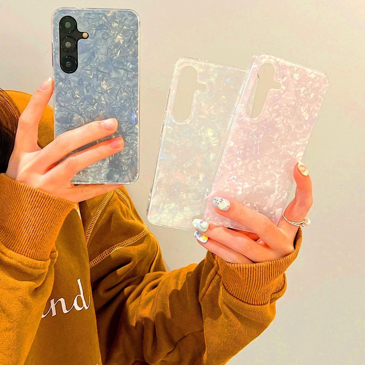 For Samsung S25Ultra S25 S24 S23 S22 S21 Note20 A16 A15 A14 A25 A24 A35 A34 A54 A55 Phone Case, Luxury Pearl Shell Pattern Acrylic Slim, Full Camera Protection Non-Yellowing Hard Cover