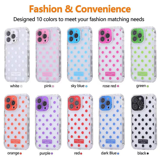 For iPhone 16ProMax 16 15 14 13 Phone Case, Colorful 3 in 1 Transparent Luxury Wave Point Acrylic Anti Fall, With Camera Protector Shockproof Clear Hard Full Cover