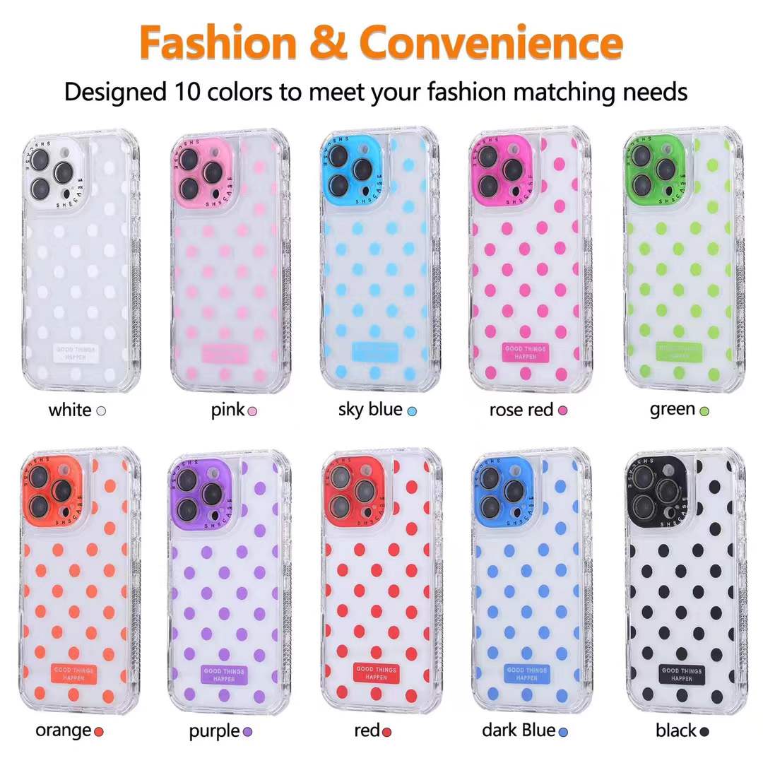 For iPhone 16ProMax 16 15 14 13 Phone Case With Short Wristband, Colorful 3 in 1 Transparent Luxury Wave Point Acrylic Anti Fall, With Camera Protector Shockproof Clear Hard Full Cover