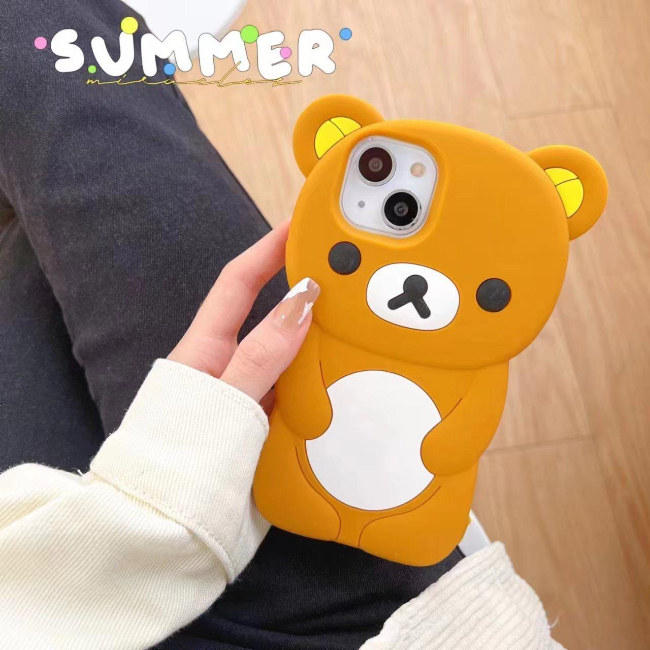 Full Silicone Lovely Bear Protection Shockproof Phone Case For iPhone 16ProMax 15 14 13 12 11 Skin Feel Soft Full Cover