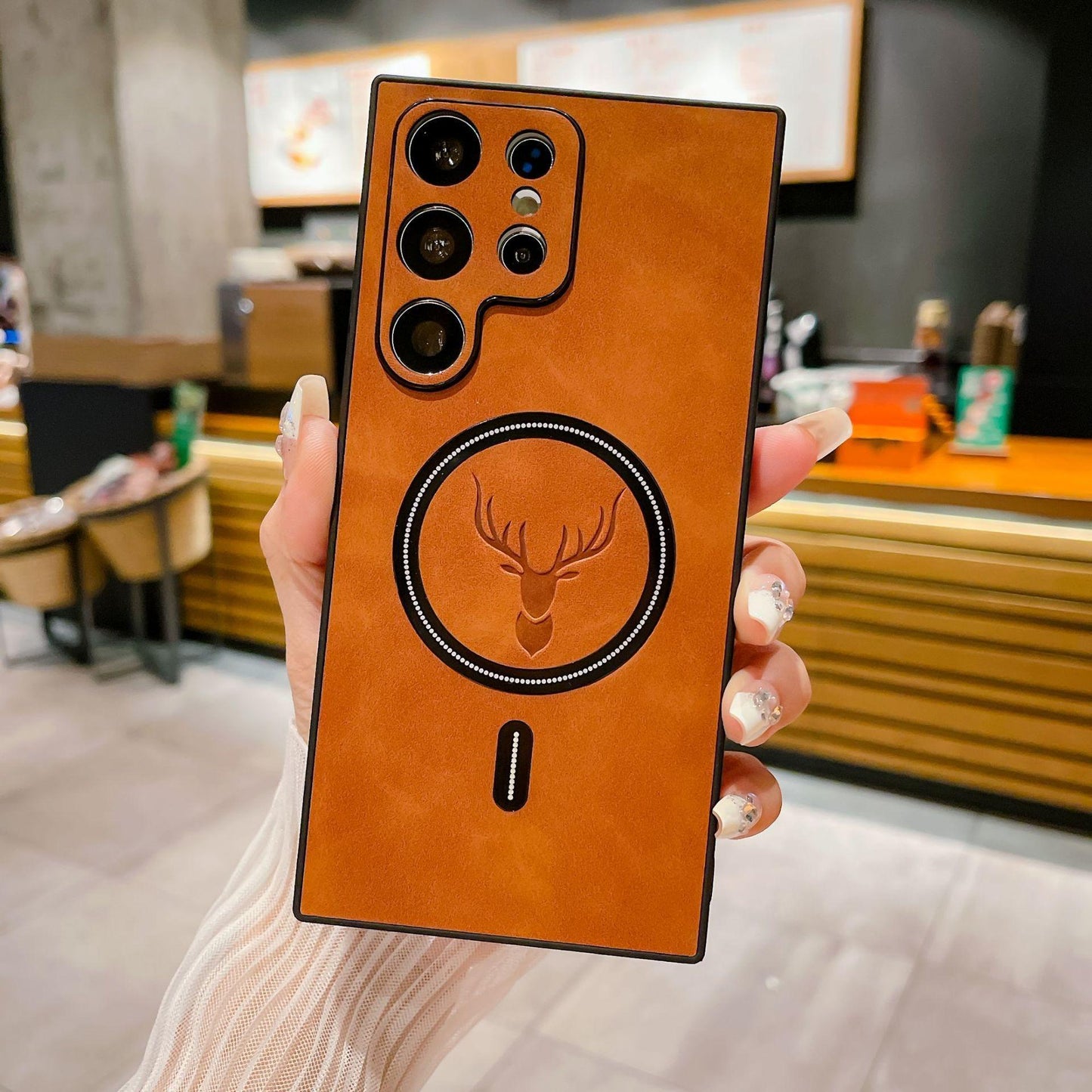 For Samsung S25Ultra S25Edge S24 S23 S22 S21 Note20 Case, Deer Pattern Matte Suede Leather Magnetic Shockproof Anti-Slip Hard Phone Case