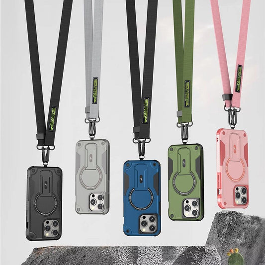 Anti-Dust Anti-Fall Heavy Duty Protection Shockproof Magnetic Phone Case Kickstand With Long Wristband for iPhone 16ProMax 16 15 14 13 12 11 Lanyard Bumper Matte Hard Cover