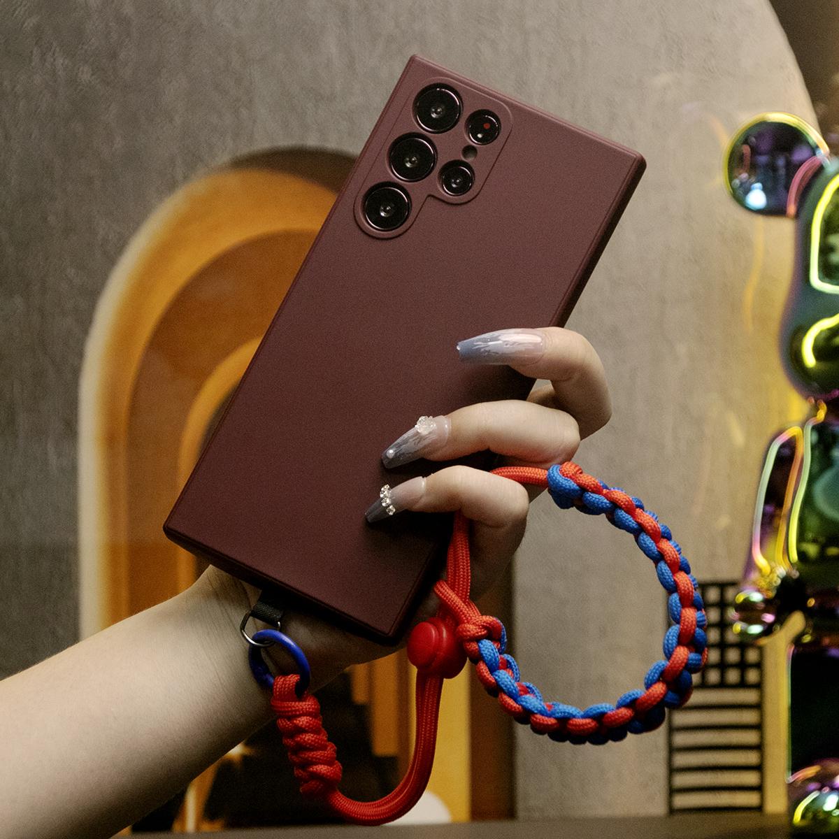 Liquid Silicone Matte Shockproof Phone Case With Adjustable Woven Strap For Samsung  S25 S25Plus S25Ultra S24 S24FE S24Plus S24Ultra Camera Protect Soft Cover