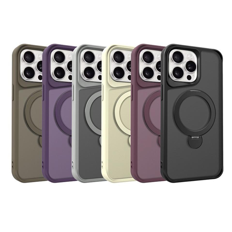 Slim PC Strong Magnetic Phone Case with 360 Rotating Metal Kickstand For iPhone 16ProMax 15 14 13 12 11 Skin Feel Bumper Shockproof Hard Full Cover