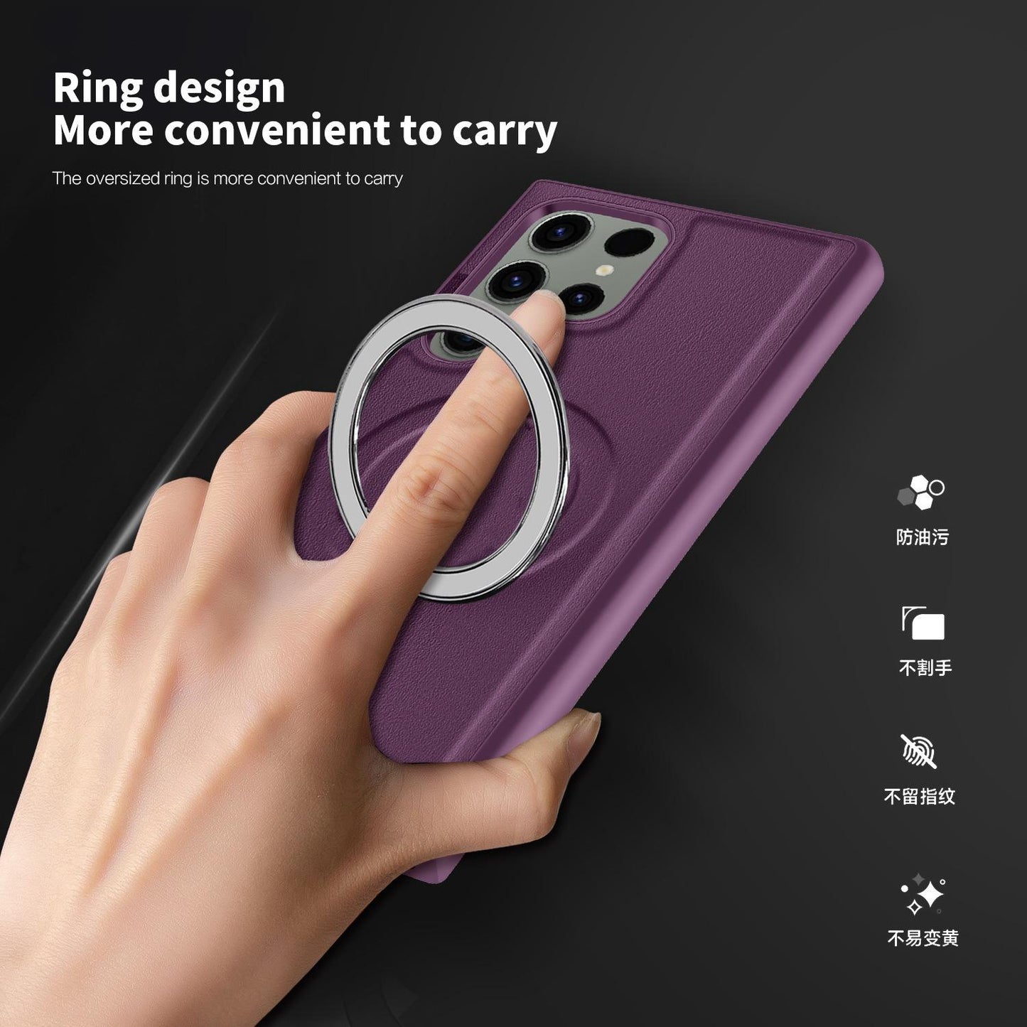 Luxury Full Leather Glossy Kickstand Phone Case For Magsafe For Samsung S25Ultra S25+ S25 S24FE S24 Ultra S23 S22 Ultra Plus Metal Ring Magnetic Metal Holder Shockproof Stand Back Cover