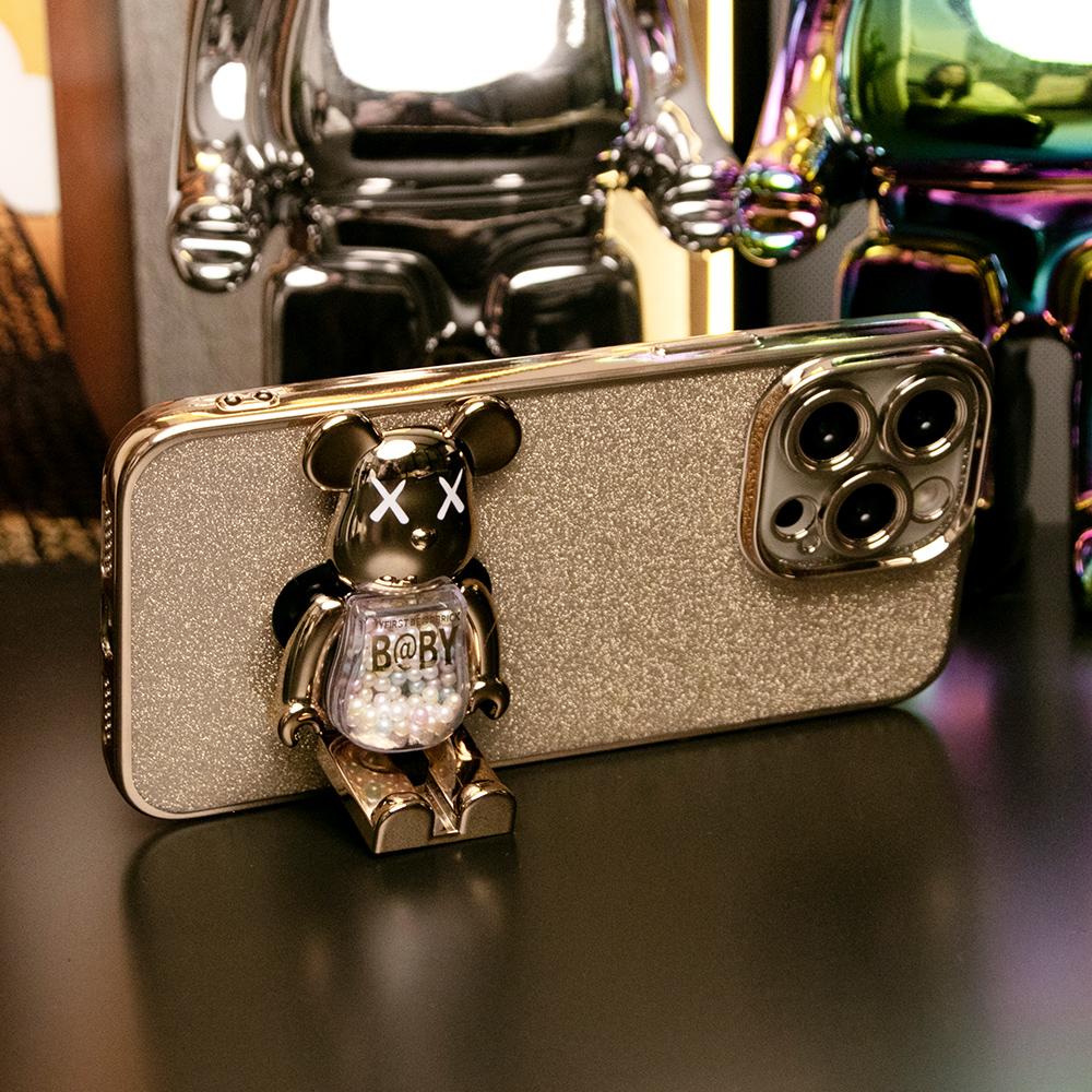 Glitter Electroplated 3D Candy Bear Holder Phone Case For iPhone 16 15 14 13 Pro Max