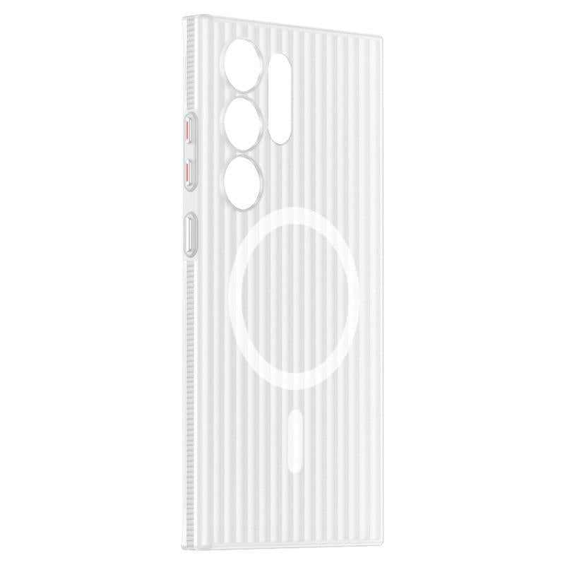 Corrugated Grille Magnetic Hard Polycarbonate Ultra-Thin Light Shockproof Phone Case with Bumper Strip for Samsung S25Ultra S24 S23 Matte Frozen Fog Thin High Transparency Full Cover