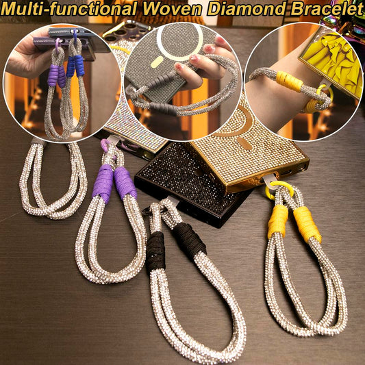 Fashion Colorful Glitter Phone Lanyard Wrist Woven Rhinestone Strap Multifunctional Diamond Fabric Wristband Metal Accessories Color Hanging Bracelet Anti-lost Lanyards