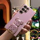 Plating Flower Bear Stand Phone Case for Samsung Galaxy S25Ultra S24 S25 Plus FE Soft TPU Back Cover
