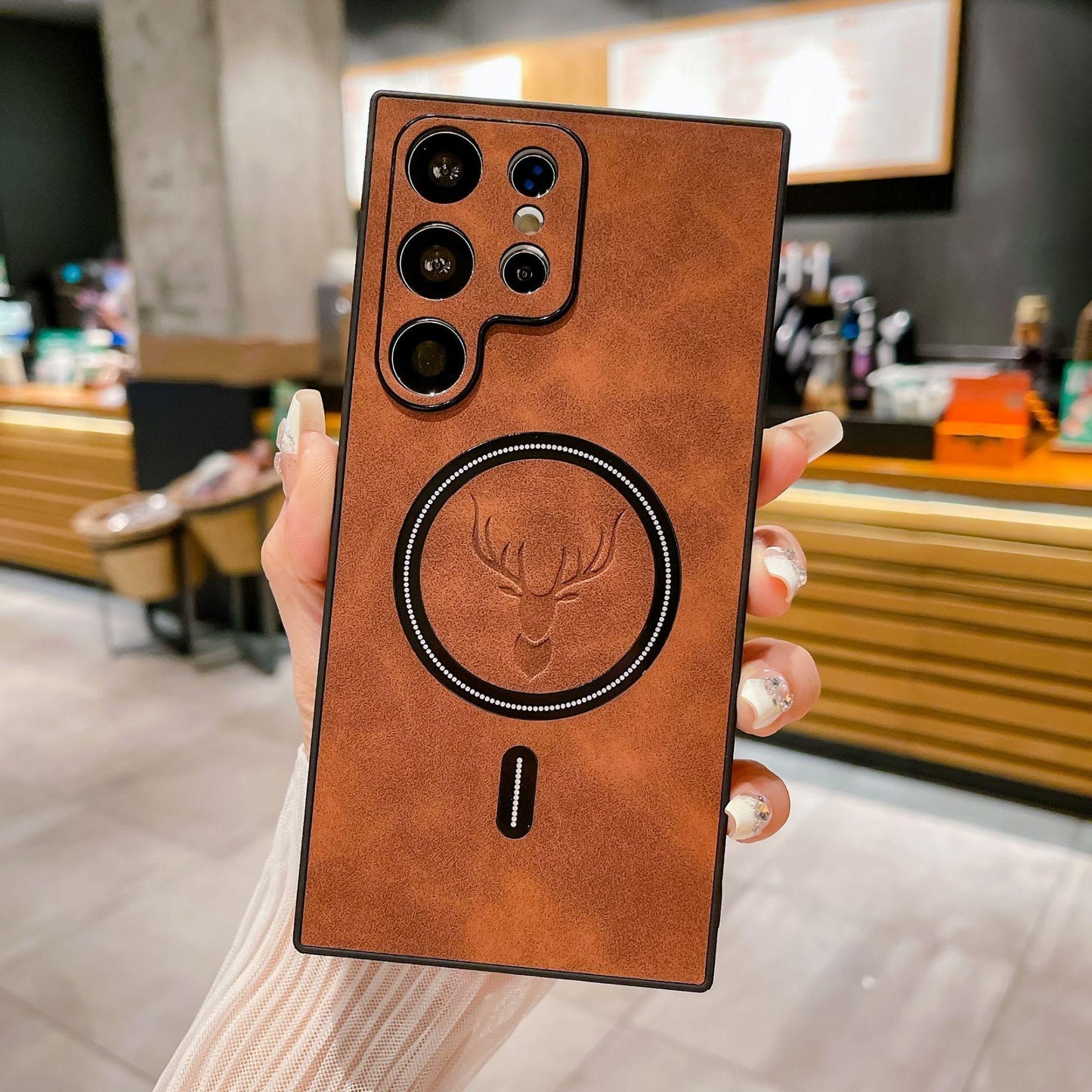 For Samsung S25Ultra S25Edge S24 S23 S22 S21 Note20 Case, Deer Pattern Matte Suede Leather Magnetic Shockproof Anti-Slip Hard Phone Case