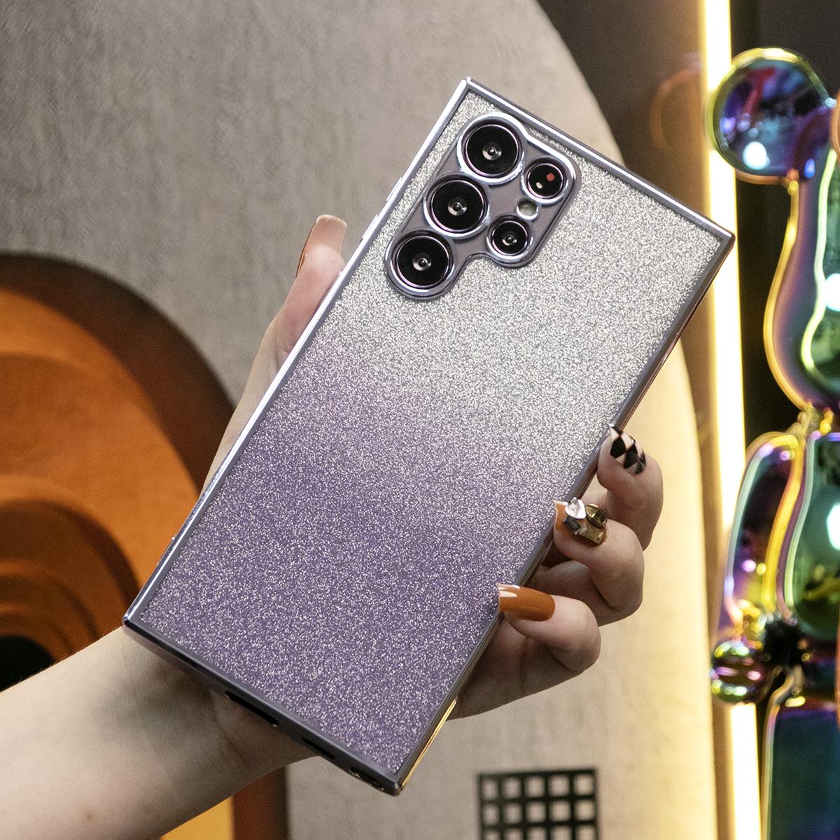 Glitter Transparent Gradient Plating Basic Phone Case For Samsung S25 S24 S23 S22 S21 Note20 Soft TPU Back Cover