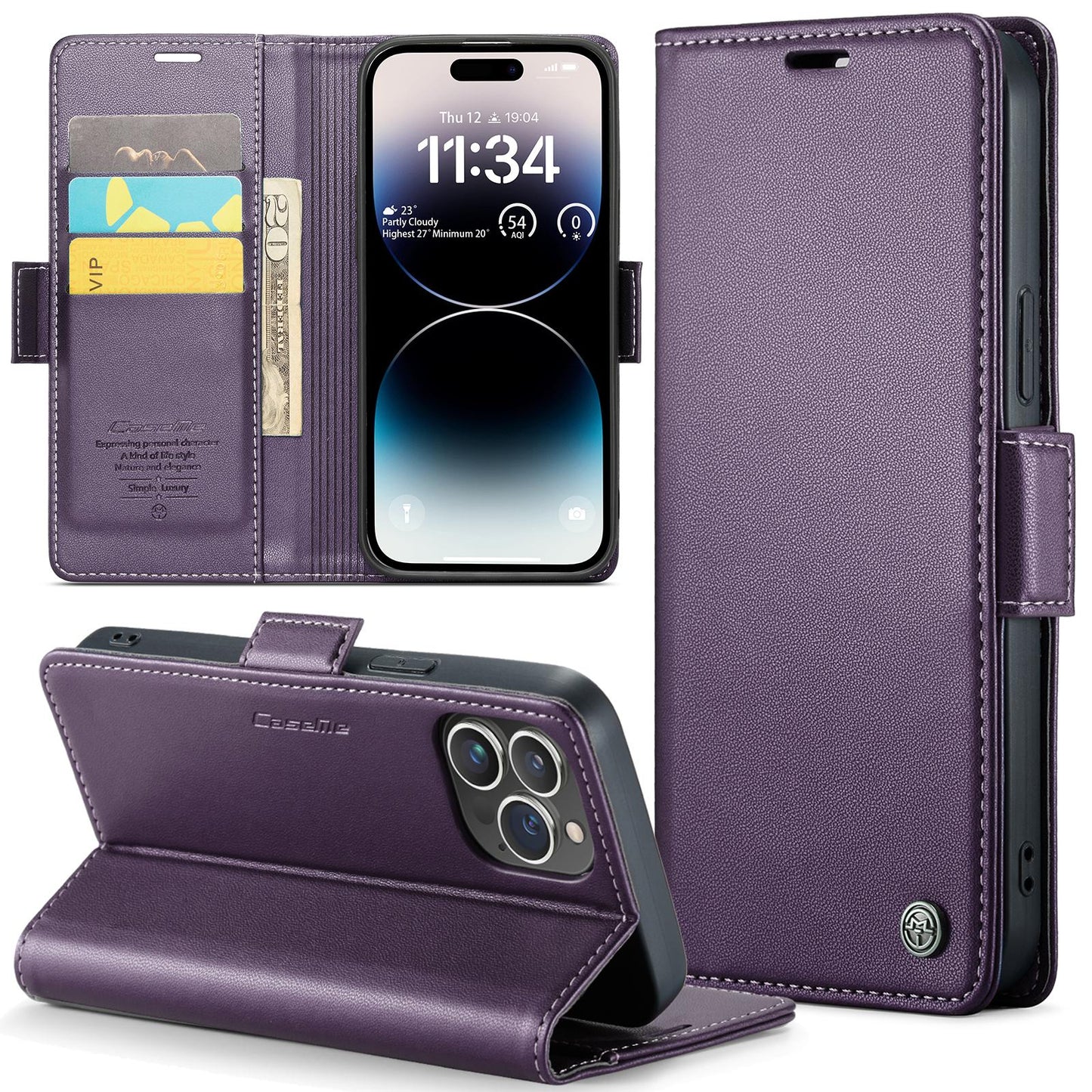 For iPhone 16 15 14 13 12 11 XR XSMax X/XS Phone Case With Card Bag, Wallet Case For Women Men With RFID Blocking, Durable Faux Leather Kickstand Magnetic Clasp Shockproof Phone Case
